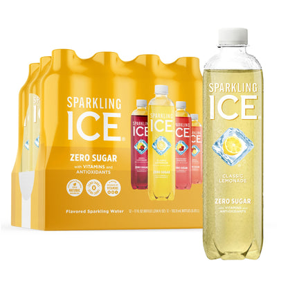 Sparkling Ice Lemonade Variety Pack, Zero Sugar Sparkling Water, with Vitamins and Antioxidants, 17 fl oz, 12 count (Lemonade Flavors: Classic, Raspberry, Peach &amp;amp; Berry)