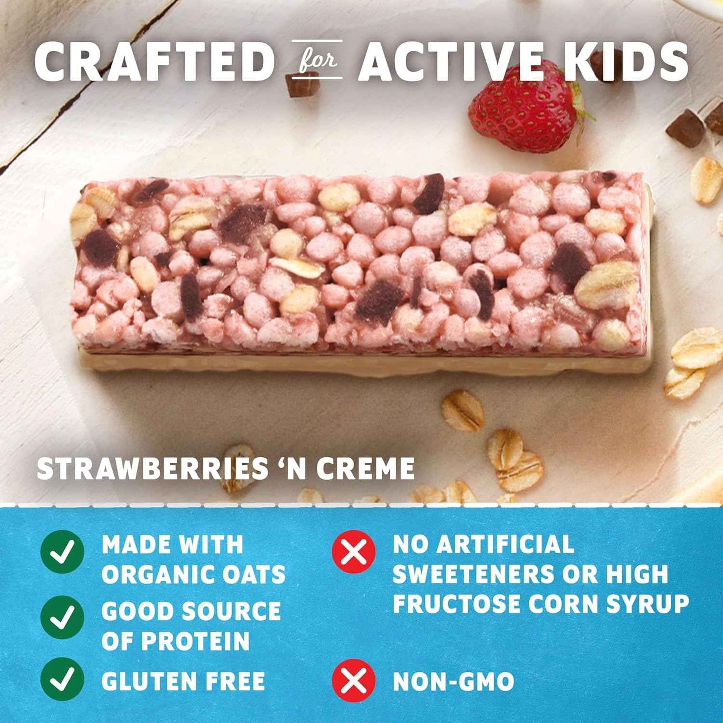 Zbar Protein - Strawberries 'N Creme - Crispy Snack Bars - Made with Organic Oats - Non-GMO - 5g Protein - Gluten Free Protein Bars (5 Pack)