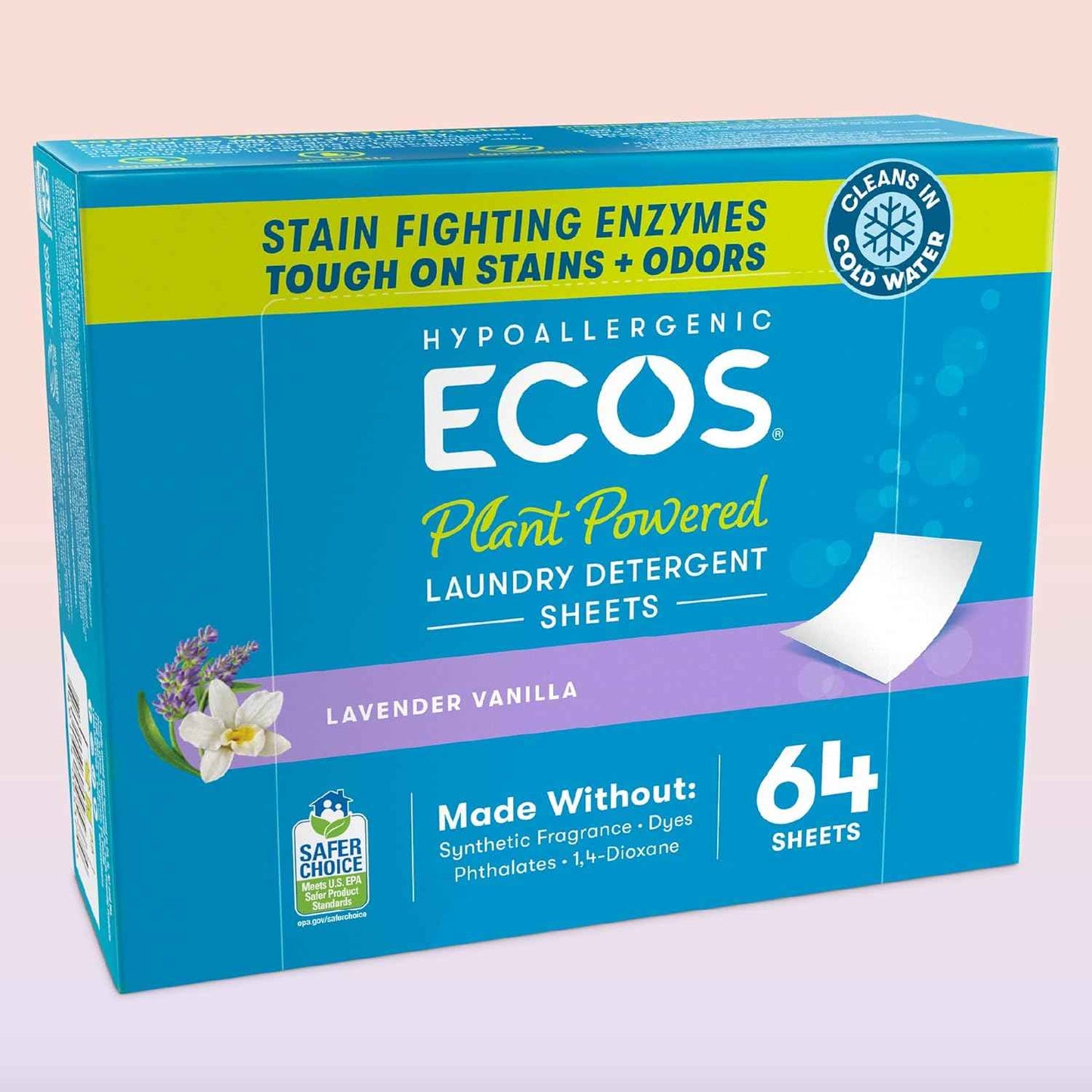 ECOS Laundry Detergent Sheets Vegan, No Plastic Jug, No Mess, Liquid Free - Hypoallergenic, Plant Powered Laundry Detergent Sheet - Lavender Vanilla