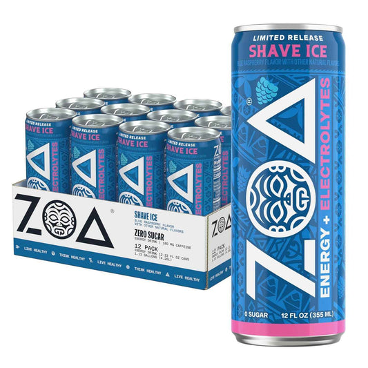 ZOA Sugar Free Energy Drink with Electrolytes, Vitamin C, B Vitamins + Amino Acids, 160 mg Green Tea Caffeine, Zero Sugar, 12 oz Cans, 12 Pack