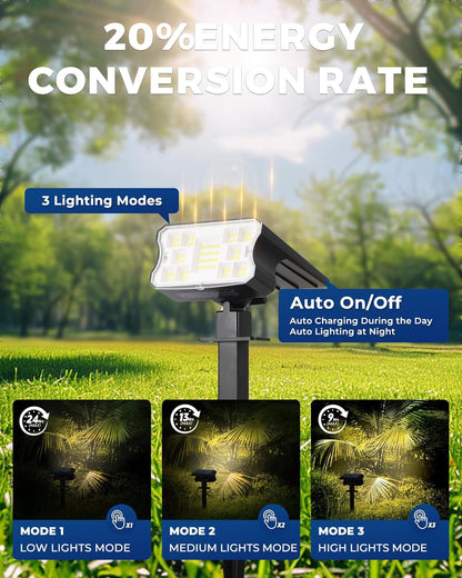 HGGH_Solar_Lights_Outdoor_Waterproof_IP67,_60_LED_3_Lighting_Modes_Solar_Spot_Lights_Outdoor_for_Yard_Garden_Pathway_Landscape,_Auto_On/Off,_Function_2_in_1(Warm_White,_4_Pack)