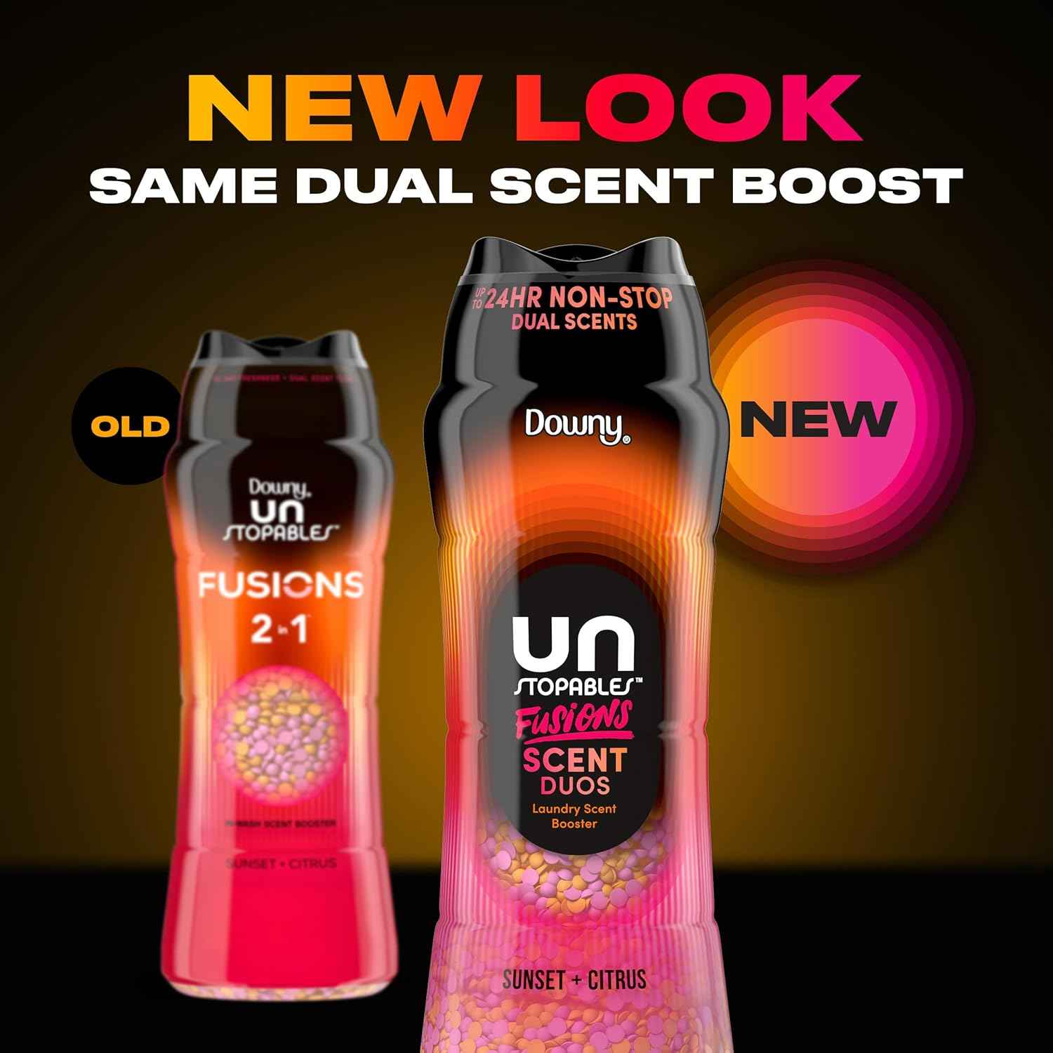 Downy Unstopables Fusions Scent Duos Laundry Scent Booster Beads, Sunset and Citrus Scent, 24hr non-stop freshness with 2 in 1 dual scent laundry scent beads
