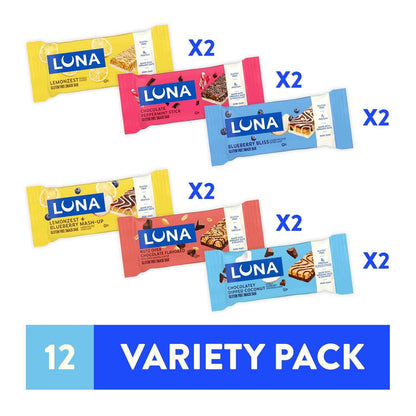 LUNA Bar - Variety Pack - 6 Flavors - Gluten Free Snack Bars - Non-GMO - Protein Bars - Made with Organic Oats (12 Pack)