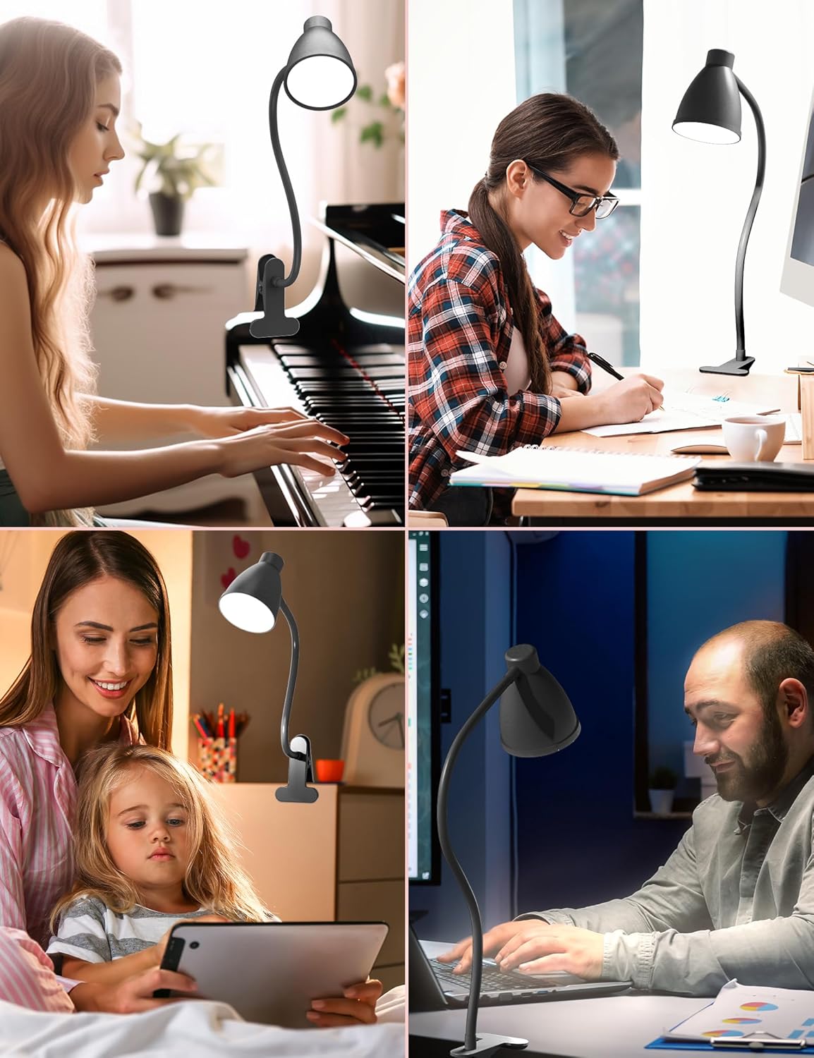 BOHON_Desk_Lamp_5_Color_Modes_10_Brightness_Dimmer_Reading_Light_10W_38_LED_Clamp_Lamp_with_Auto_Off_Timer_360°_Flexible_Neck_Clip_on_Light_for_Bed_Bedside,_AC_Adapter_Include