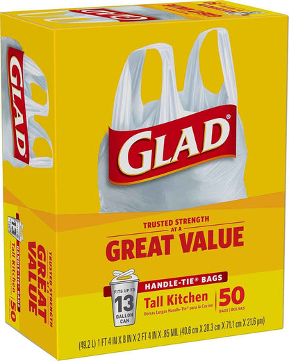 Glad Tall Kitchen Trash Bags 13 Gallon, Unscented Garbage Bags, Handle-Tie