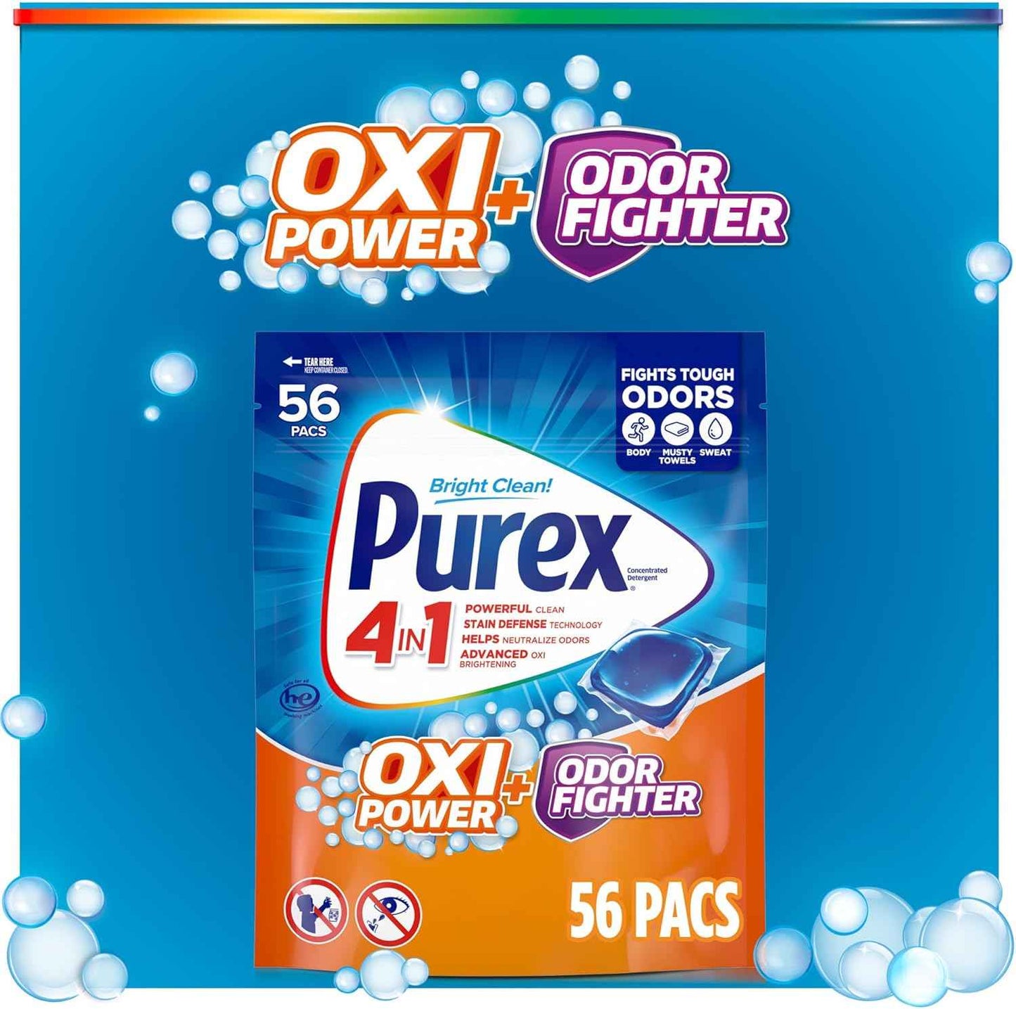 Purex Advanced Oxi with Odor Fighter Laundry Detergent Pacs, Pre Measured Pacs