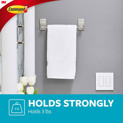 Command Hand Towel Bar Satin Nickel with 4 Water Resistant Command Strips, 9" Hand Towel Holder, Holds up to 3 lb, Great for Bathroom Décor on The Wall, Inside The Cabinet, or in The Shower