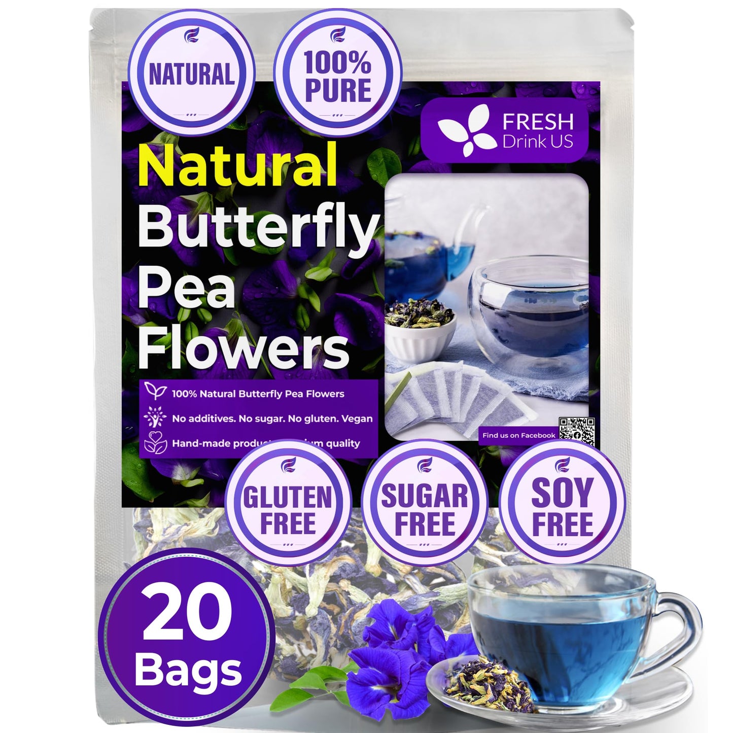 Butterfly Pea Flowers - 20 Count (Pack Of 1)
