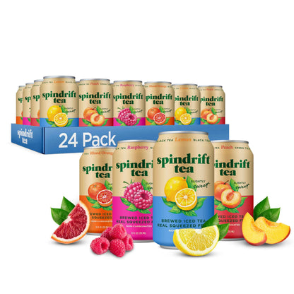 Spindrift Brewed Iced Tea, Made with Real Squeezed Fruit, No Carbonation, Slightly Sweet, 12 Fl Oz Cans