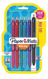 Paper Mate InkJoy Retractable Gel Pens, Medium Point, 0.7 mm, Black Barrels, Assorted Ink Colors, Pack Of 6