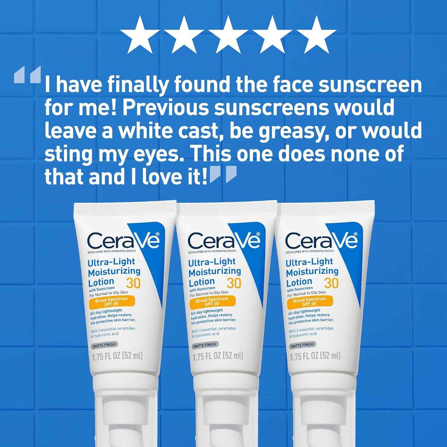 CeraVe Ultra-Light Moisturizing Lotion With SPF 30, Daily Face Moisturizer with SPF, Formulated with Hyaluronic Acid & Ceramides, Broad Spectrum SPF, Oil Free, Matte Finish, 1.7 Ounce