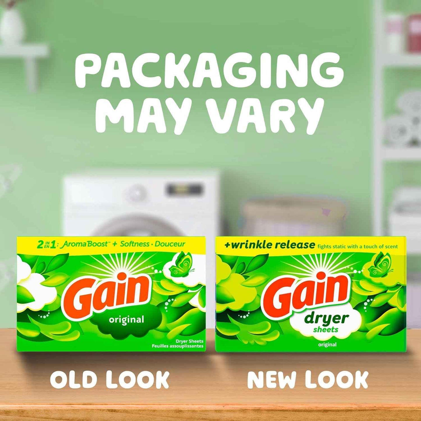 Gain dryer sheets Plus Wrinkle Release, Original Scent, Fights static with a touch of scent, laundry sheets