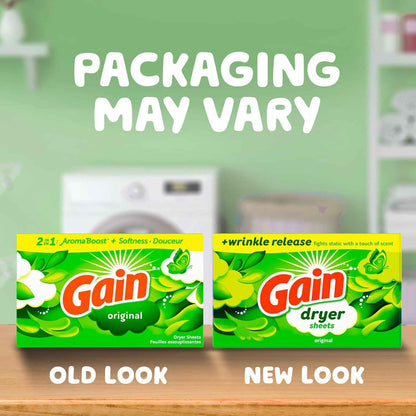 Gain dryer sheets Plus Wrinkle Release, Original Scent, Fights static with a touch of scent, laundry sheets