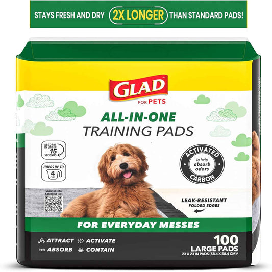 Glad for Pets Black Charcoal Puppy Pads - 6-Layer Leak-Proof Construction, Activated Carbon Odor Control, Pheromone Attractant - Disposable Dog Pee Pads for Potty Training