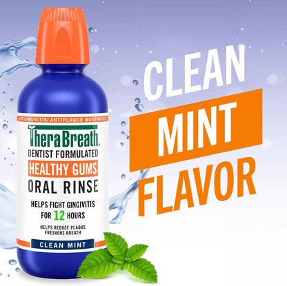 TheraBreath Healthy Gums Oral Rinse, Antigingivitis, Clean Mint Flavor, Dentist Formulated to Help Prevent Gingivitis and Support Gum Health, Alcohol Free, 1 Liter