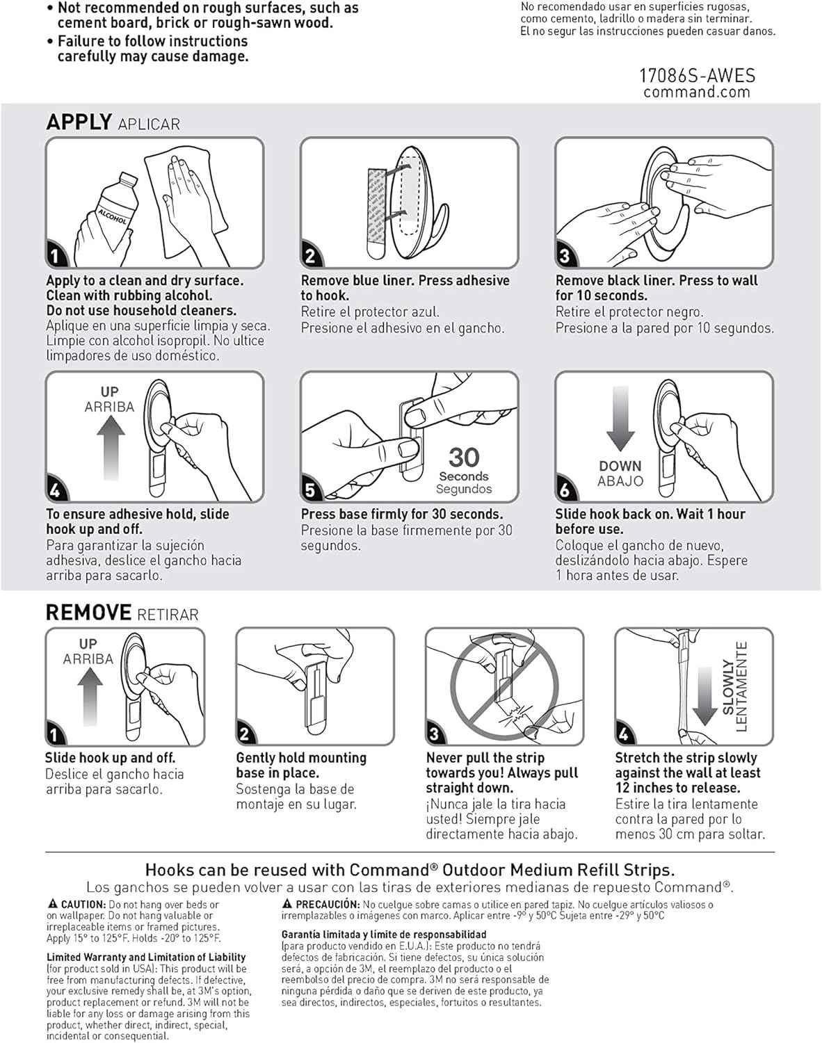 Command Terrace Hooks, 2 Hooks and 4 Strips, Damage-Free Hanging Wall Hook for Wall Decor, Holds up to 3 lb
