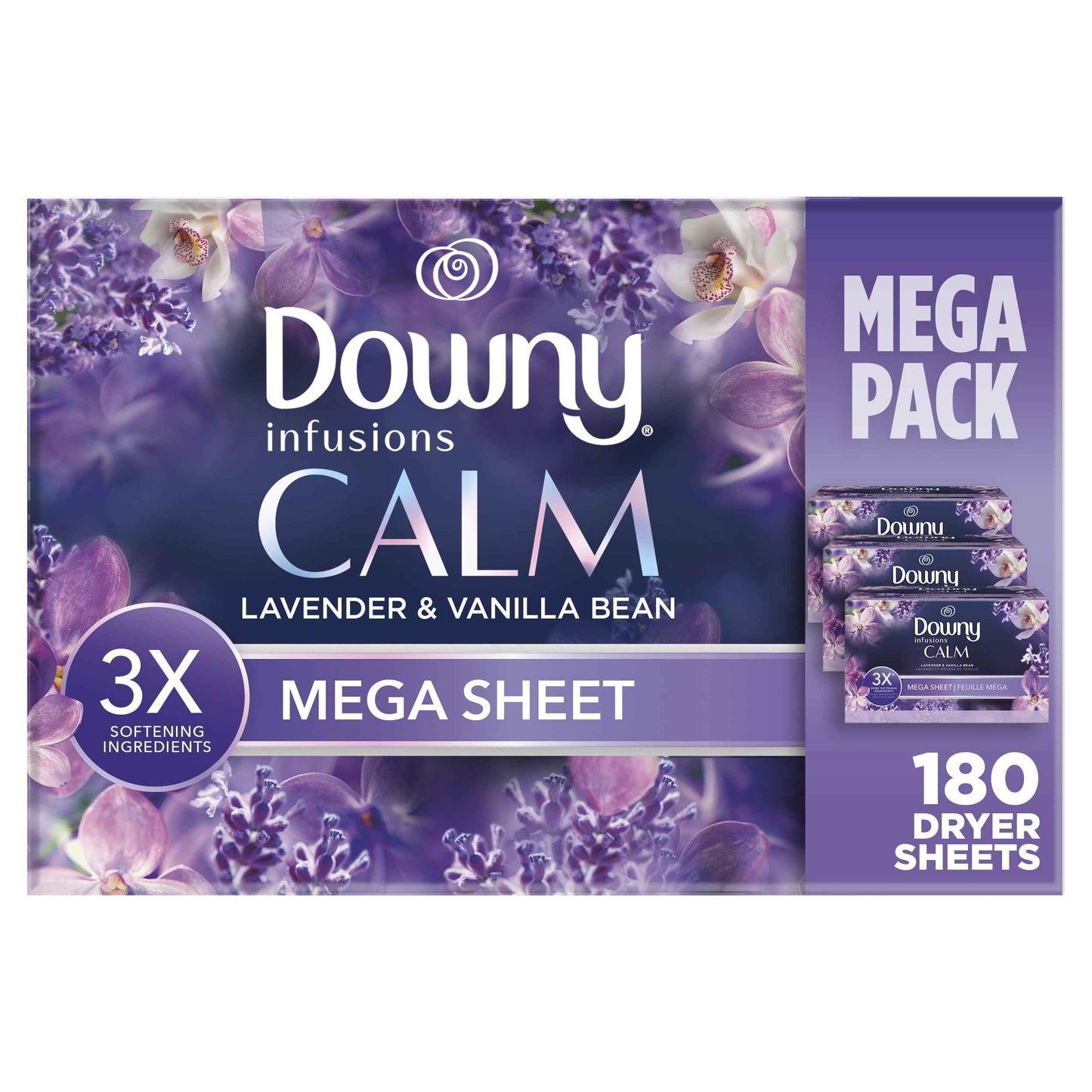 Downy CALM, Mega Dryer Sheets, Laundry Fabric Softener, Lavender and Vanilla Bean