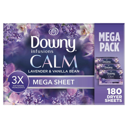 Downy CALM, Mega Dryer Sheets, Laundry Fabric Softener, Lavender and Vanilla Bean
