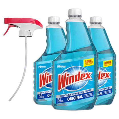 Windex Glass and Window Cleaner Spray Bottle, Packaging Designed to Prevent Leakage and Breaking, Surface Cleaning Spray, Original Blue Scent