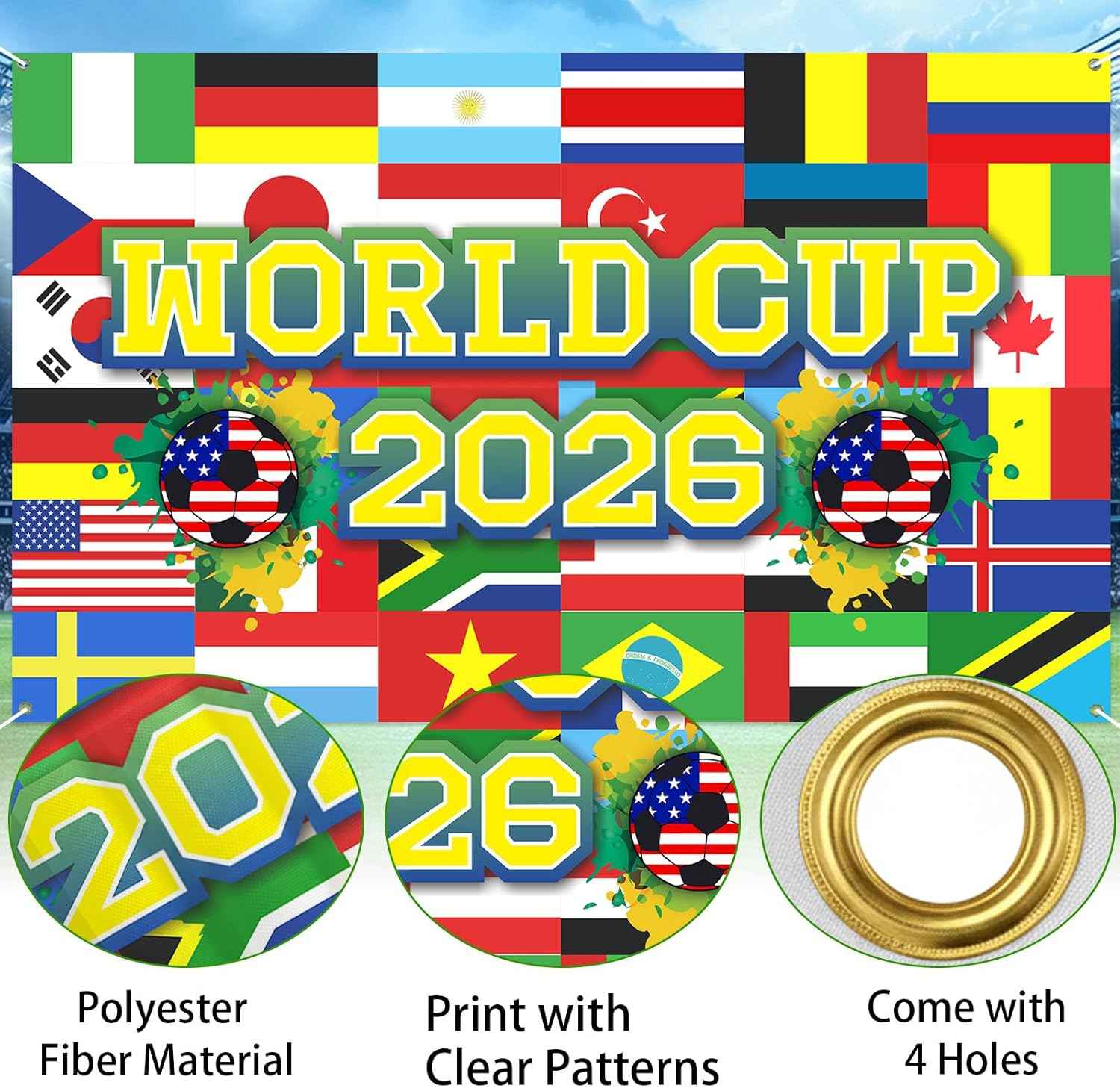 World Football Tournament Cup Celebration Backdrop 43x71 Inch 2026 Vibrant Soccer Festival Background for World Tournament Cup Party Photo Booth and Football Event Decor