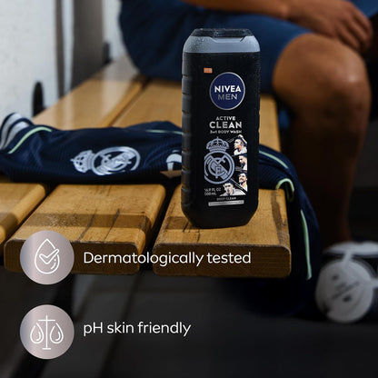 NIVEA_MEN_Real_Madrid_Limited_Edition_Design_Active_Clean_Body_Wash_with_Natural_Charcoal_for_Normal_to_Oily_Skin,_3-in-1_Charcoal_Body_Wash,_Face_and_Hair,_16.9_Fl_Oz_Bottle,_Pack_of_3
