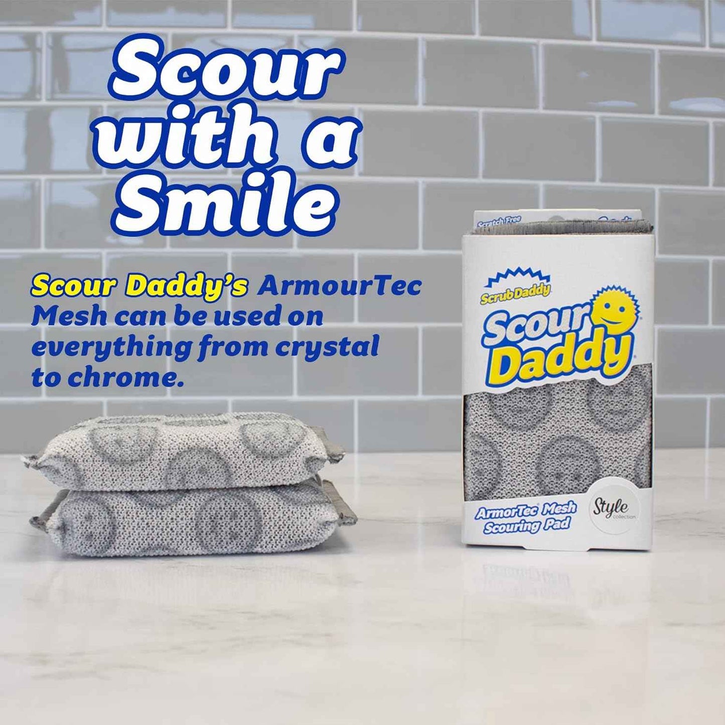 Scrub Daddy Scour Daddy Style, Scourers Non Scratch Scrubbing Sponge, Scouring Pads, Kitchen Sponges for Dishes, Dishwashing Pan Scrubber, Cleaning Supplies, Dish Sponges for Washing up, Pack of 2