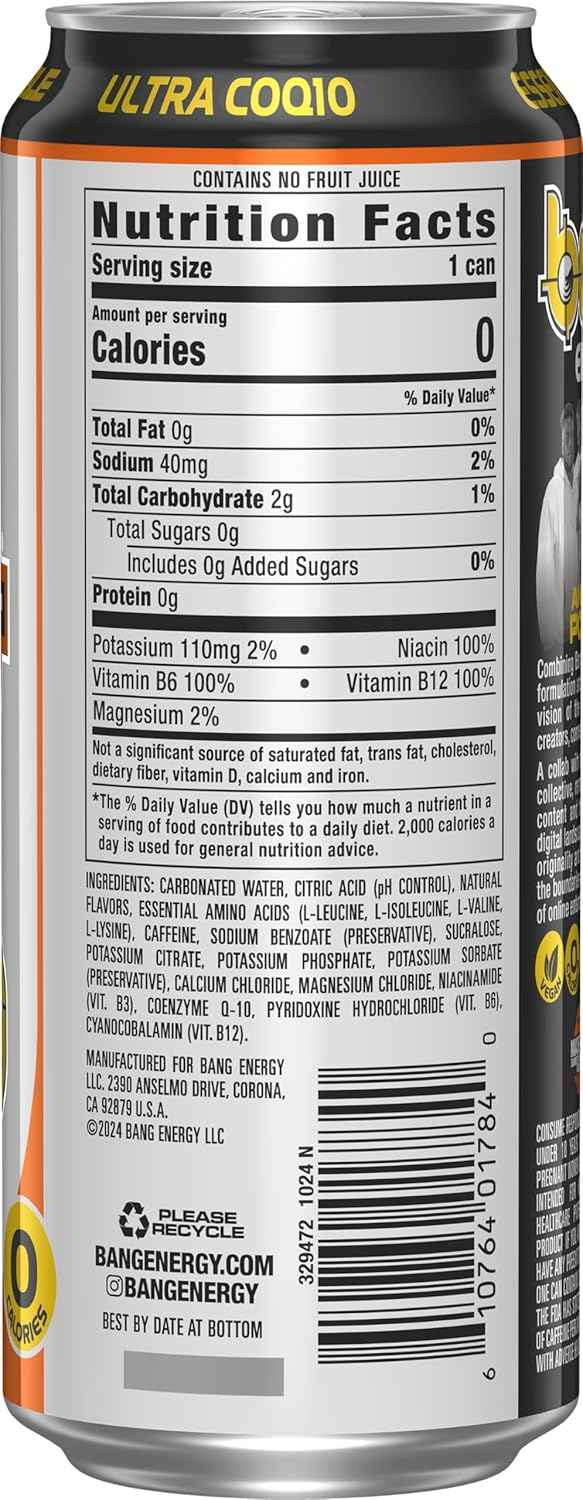 Bang Energy Any Means Orange, Sugar-Free Energy Drink, 16-Ounce | Pack of 12