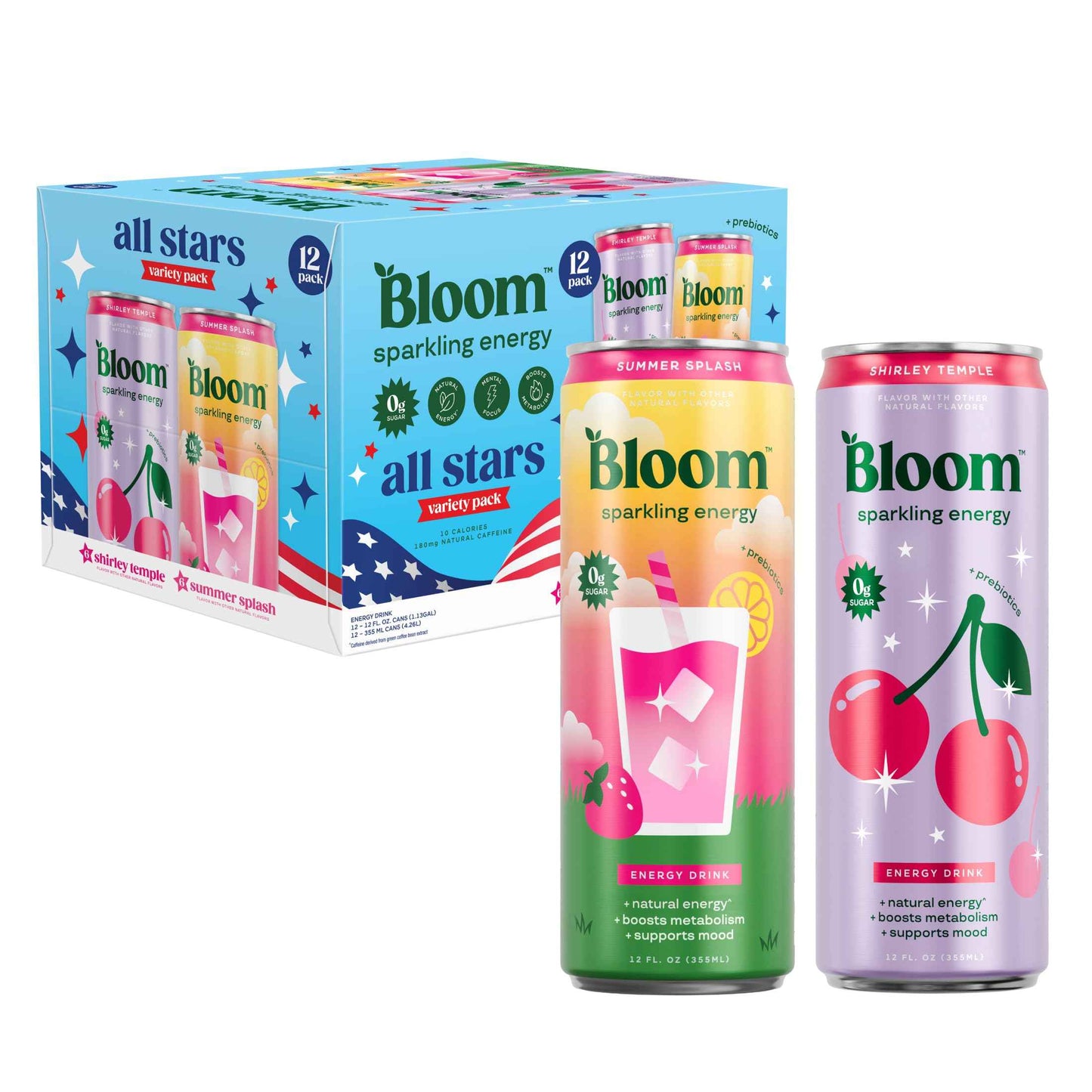 Bloom Nutrition Sparkling Energy Drink - Natural Caffeine, Zero Sugar, 180mg - Antioxidant-Rich with Green Coffee Bean, Green Tea Extract, Prebiotics