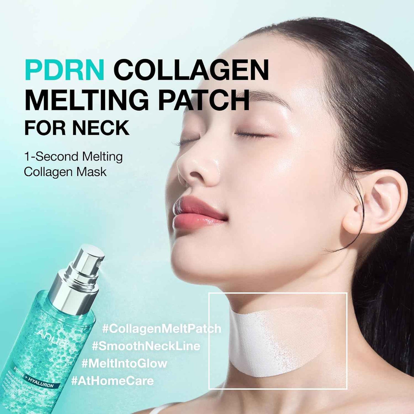 Anua PDRN Collagen Melting Patch for Neck, Lifting and Firming, Thin Film for Neck Fine Lines & Forehead, Plumping Effect with Salmon DNA, Korean Skincare, 0.02g x 4EA, Patch Only