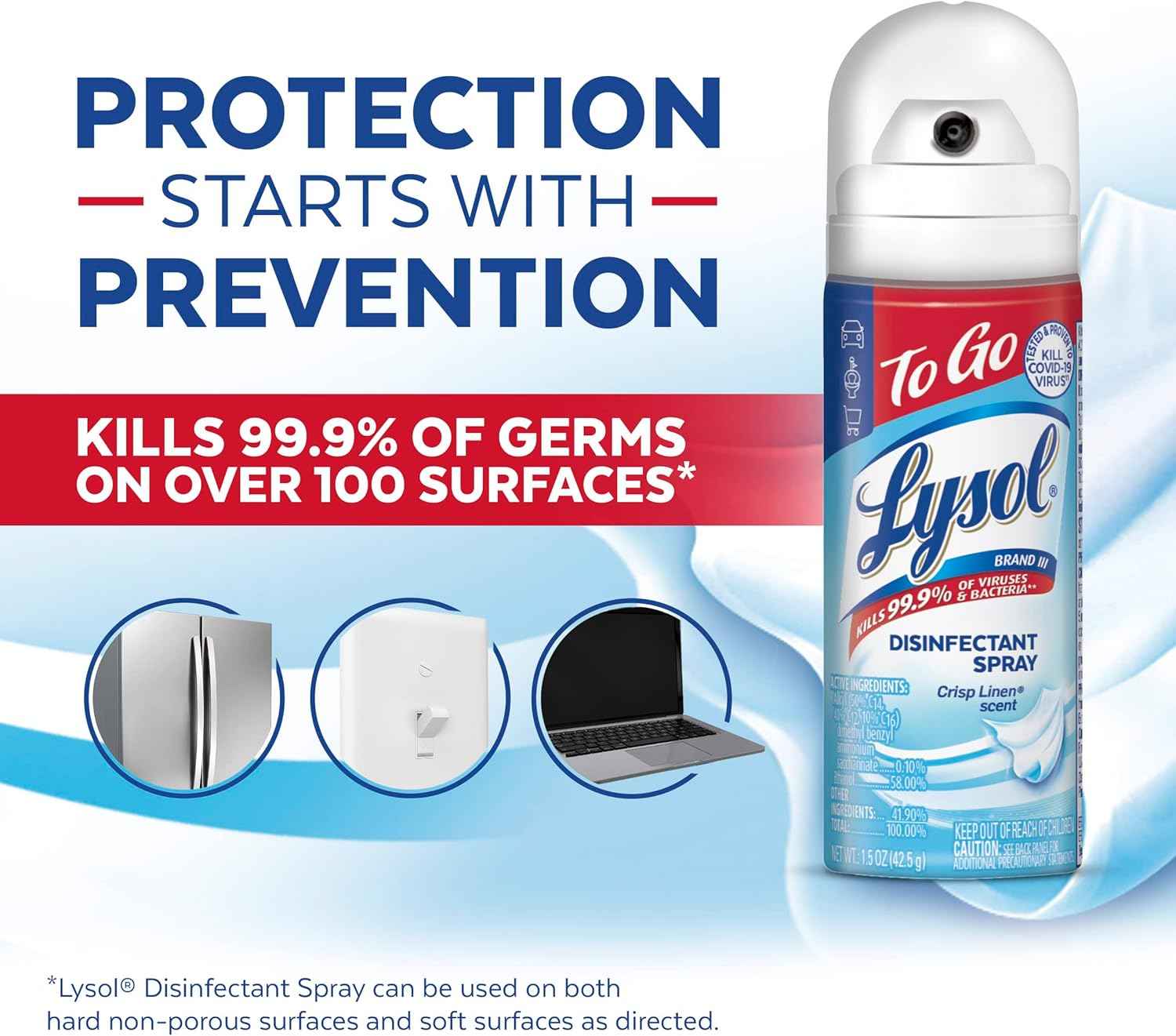 Lysol To Go Disinfectant Spray, Travel Size Sanitizing, For On-the-Go Disinfecting and Deodorizing, Crisp Linen