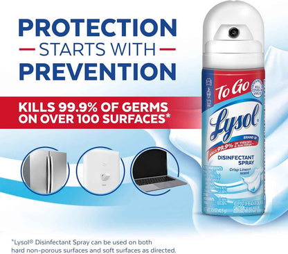 Lysol To Go Disinfectant Spray, Travel Size Sanitizing, For On-the-Go Disinfecting and Deodorizing, Crisp Linen
