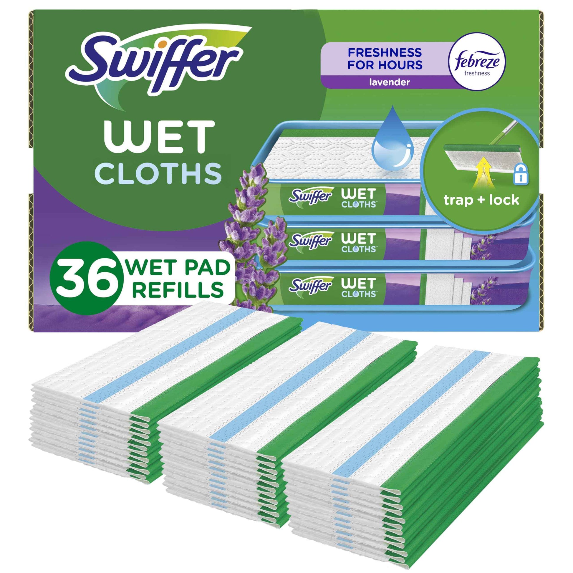 Swiffer Sweeper Wet Mopping Cloth Multi Surface Refills, Mops for Floor Cleaning, Febreze Lavender Scent