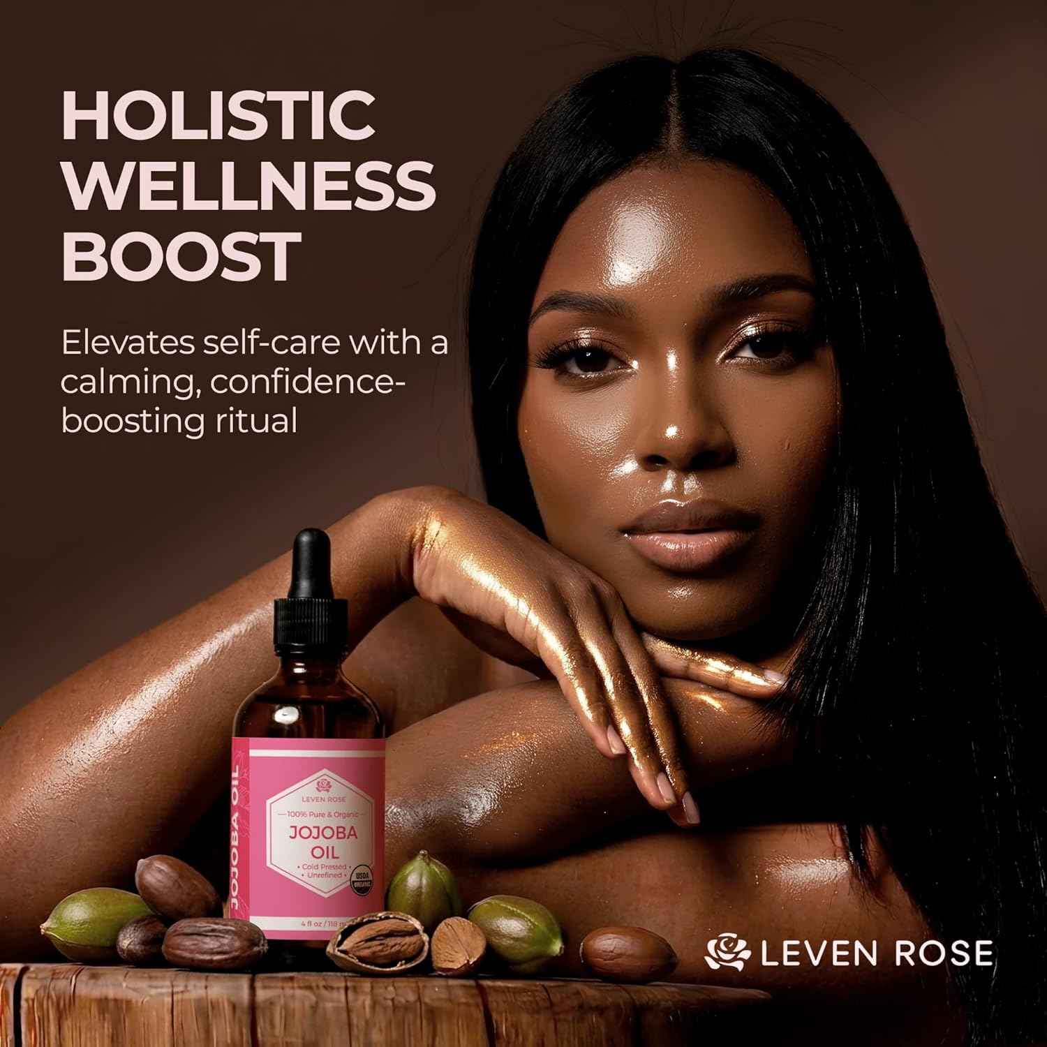 Leven Rose Jojoba Oil Organic, Pure Cold Pressed Carrier Oil, Natural Unrefined Moisturizer for Skin Hair and Nails