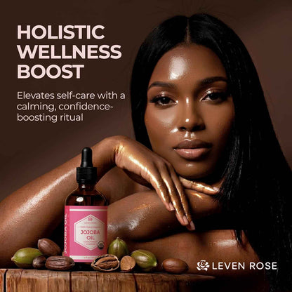 Leven Rose Jojoba Oil Organic, Pure Cold Pressed Carrier Oil, Natural Unrefined Moisturizer for Skin Hair and Nails