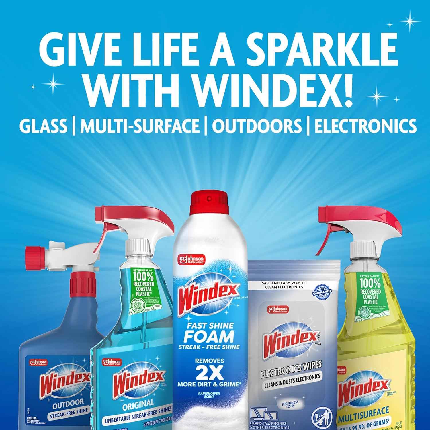 Windex Glass and Window Cleaner Spray Bottle, Packaging Designed to Prevent Leakage and Breaking, Surface Cleaning Spray, Original Blue Scent