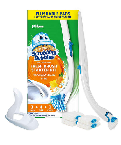 Scrubbing Bubbles Toilet Bowl Cleaning System with Flushable & Disposable Cleaner Refill Pads, Fights Odors and Helps Remove Limescale & Hard Water Stains, Citrus Scent