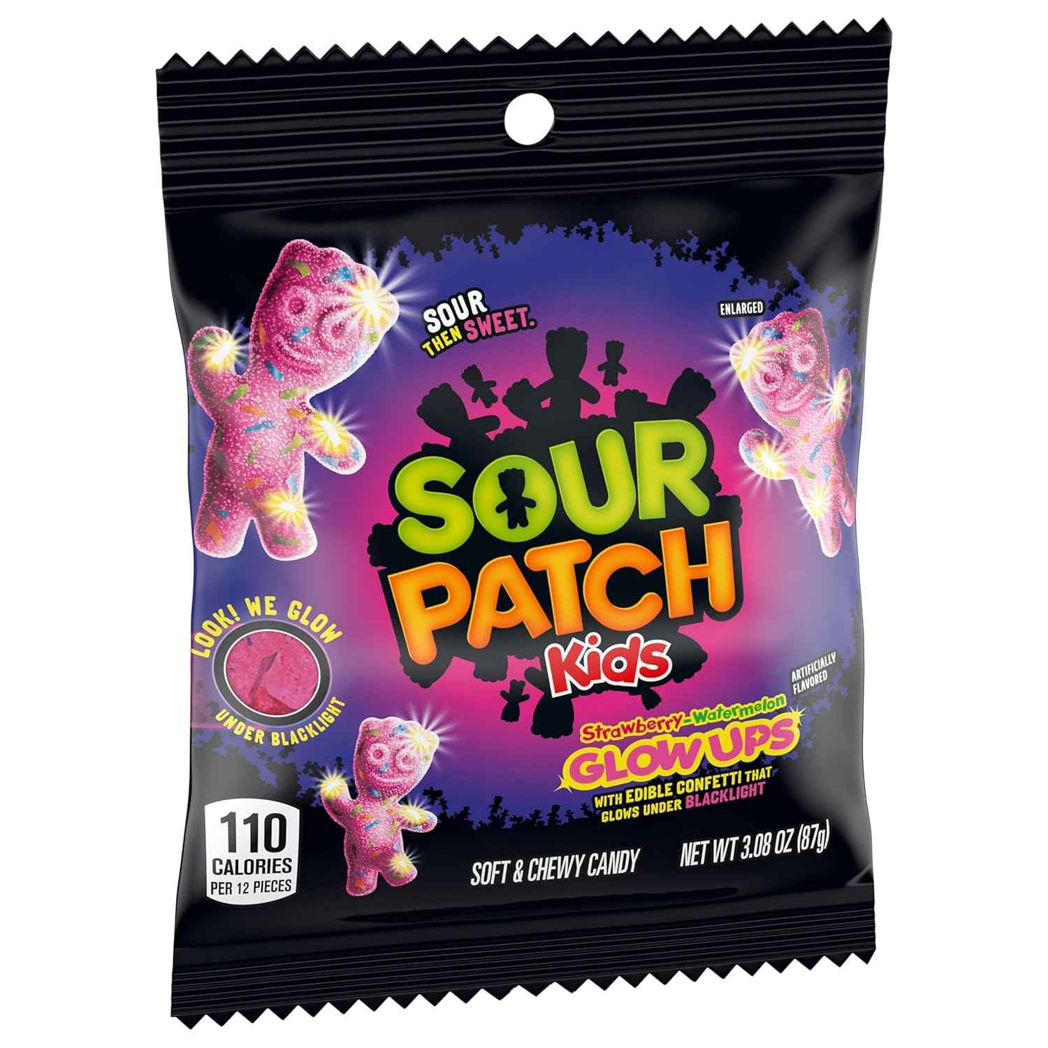 SOUR PATCH KIDS Glow Ups Strawberry-Watermelon Soft & Chewy Candy, Bulk Candy, 12-3.08 oz Bags
