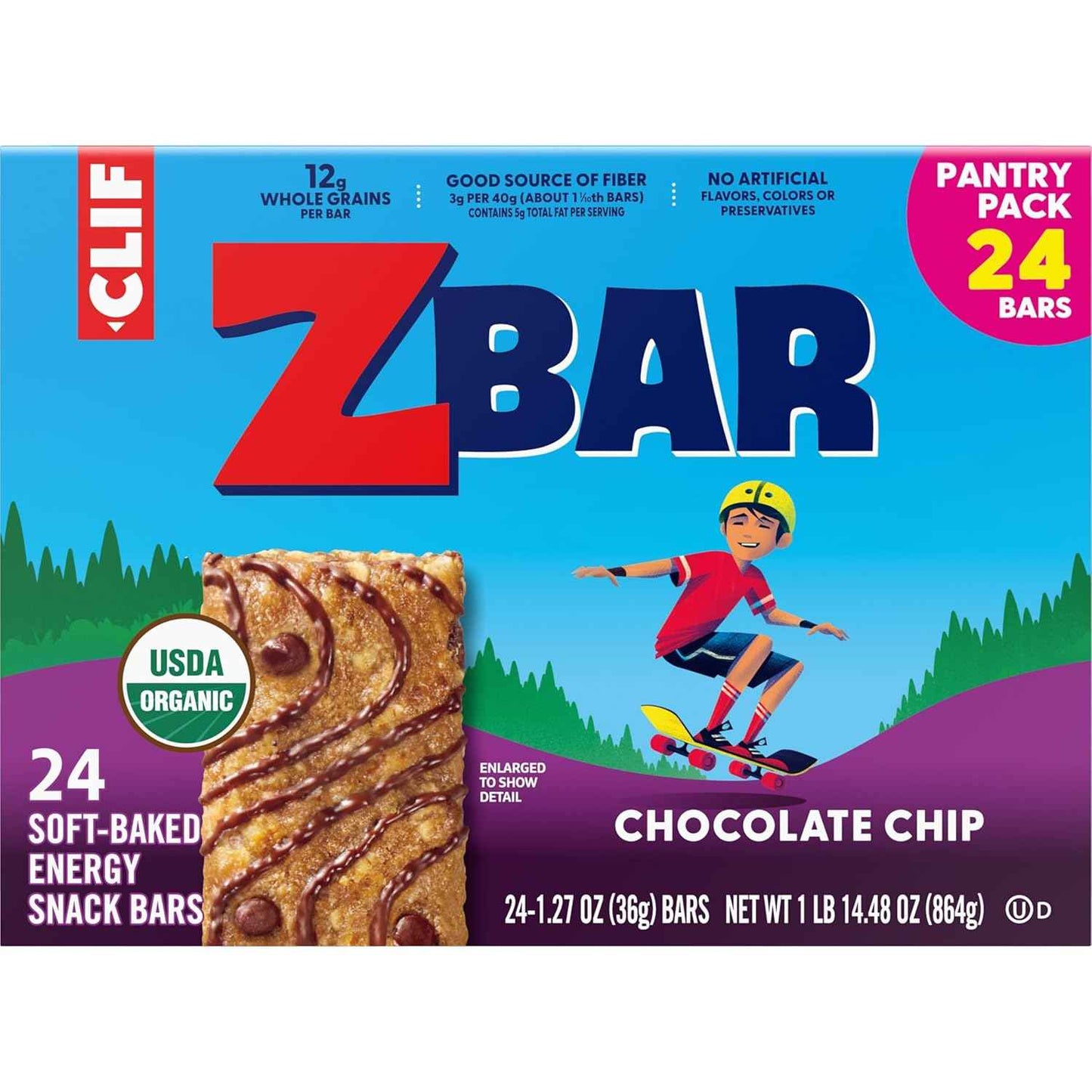 Zbar - Chocolate Chip - Soft-Baked Energy Snack Bars - Non-GMO - 12g Whole Grains - USDA Organic Granola Bars (24 Pack)