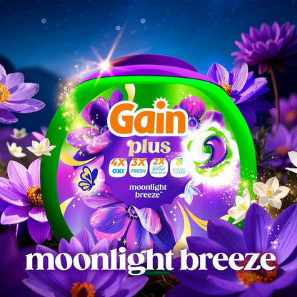Gain Plus Flings Liquid Laundry Detergent Pods, Gain's Best Clean, All-In-One Pacs, Moonlight Breeze Scent, 45 Count