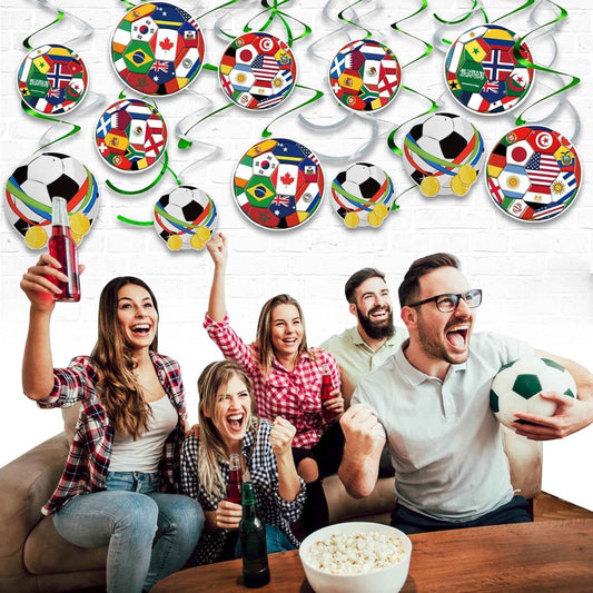 AhfuLife 24pcs Soccer Hanging Swirls for Party Decorations 2026, 12Pcs Soccer Flag Hanging Swirls and 12pcs Hanging Swirls for World Cup Home Party Decorations