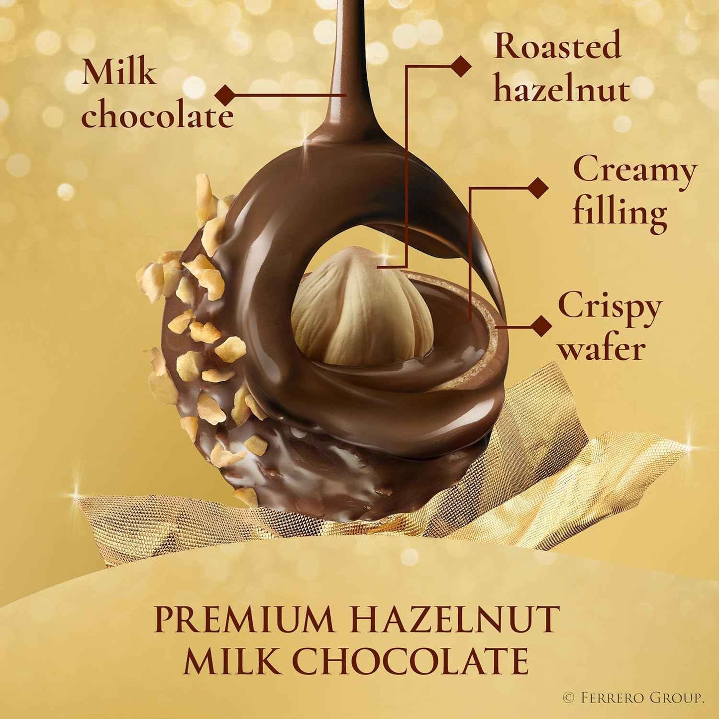 Ferrero Rocher Gourmet Hazelnut Milk Chocolate, 3 Individually Wrapped Chocolates, 1.3 oz