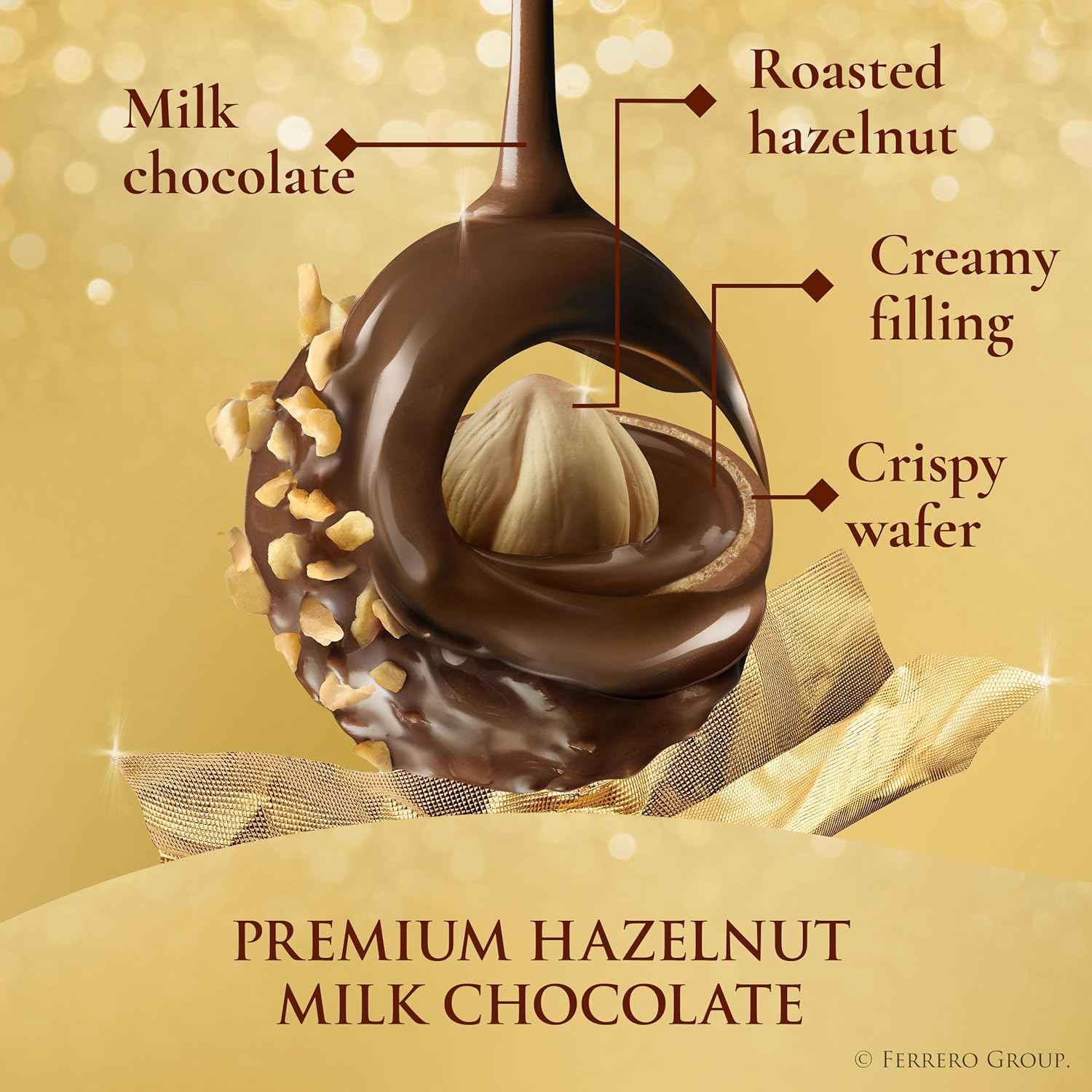 Ferrero Rocher Gourmet Hazelnut Milk Chocolate, 3 Individually Wrapped Chocolates, 1.3 oz