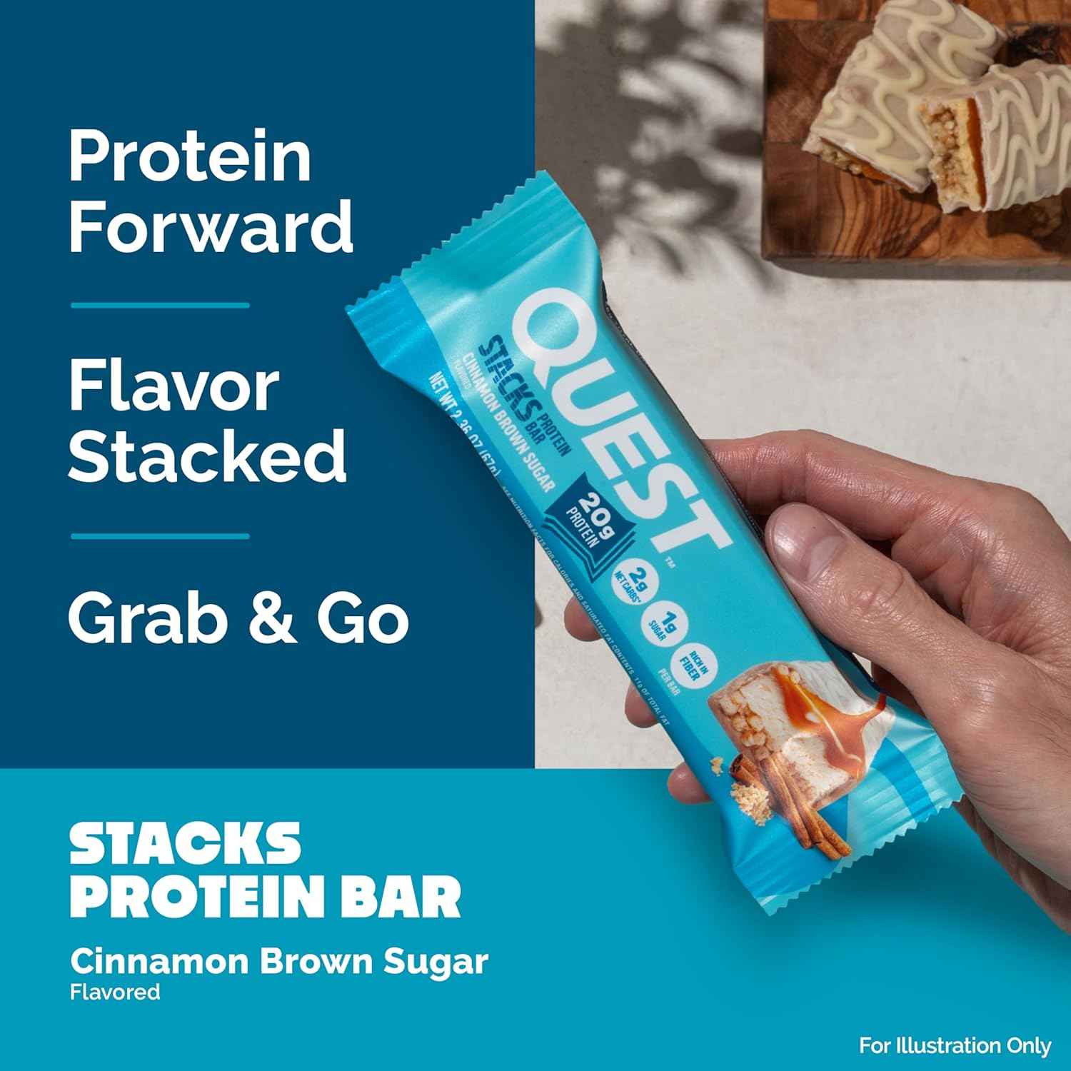 Quest Nutrition Stacks Protein Bars, 20g Protein, 2g Net Carbs, 1g Sugar, High Fiber, Low Sugar, Gluten Free, 12 Count