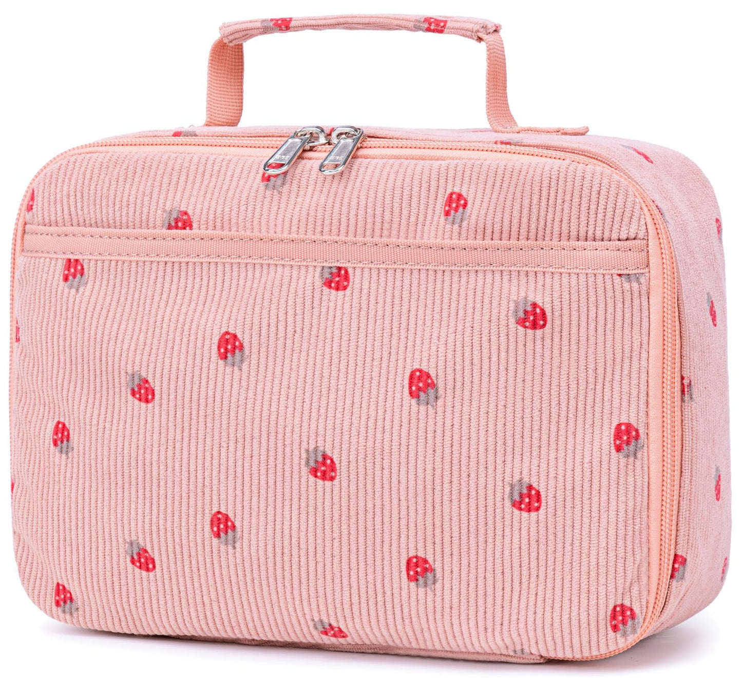 Bluboon Kids Girls Corduroy Pink Strawberry Lunch Box for School