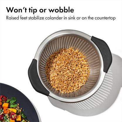 OXO_Good_Grips_Stainless_Steel_Colander,_5_qt._Capacity,_Strainer_with_Non-Slip_Handles,_Kitchen_Colander_for_Pasta_and_Vegetables,_Nesting_Stainless_Steel_Strainer_and_Sieve
