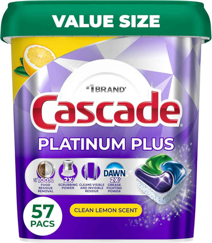 Cascade Platinum Plus Dishwasher Pods, Dishwasher Detergent, Dish Detergent Soap, Lemon