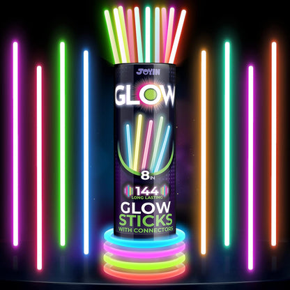 JOYIN_144_Pcs_8"_Glowsticks,_Halloween_Supplies_Pack,_Bracelets_Necklaces,_Glow_in_the_Dark_Party_Favors,_Easter,_Christmas,_Football_Party_Supplies