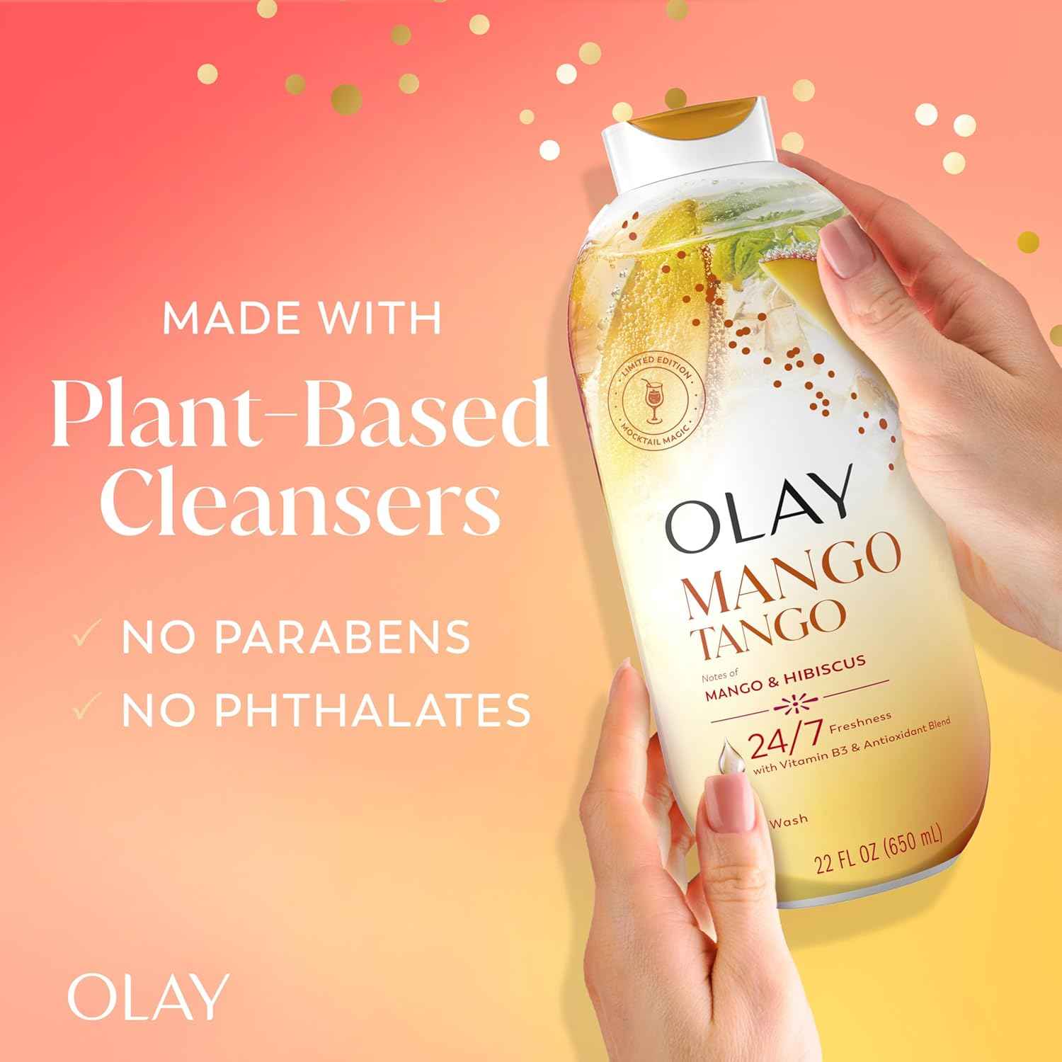 Olay Body Wash for Women, 24/7 Skin-Loving Freshness, Miami Mocktails, Plant Based Cleansers, Vitamin B3 & Antioxidant Blend, For All Skin Types