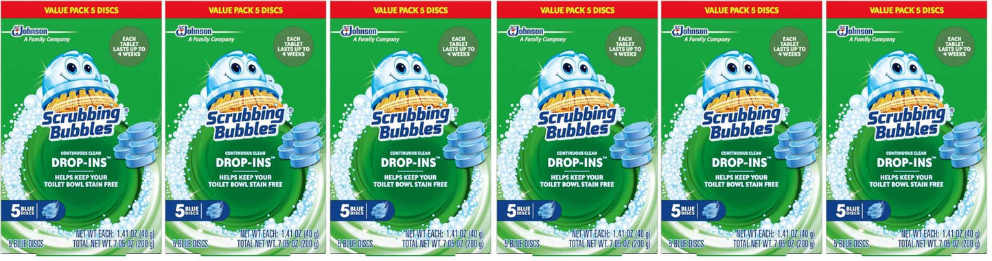 Scrubbing Bubbles Continuous Clean Toilet Drop-Ins, Automatic Blue Toilet Bowl Cleaner, Septic-Safe Tank Tablets Remove Hard Water Minerals & Limescale, Stain & Smell Protection