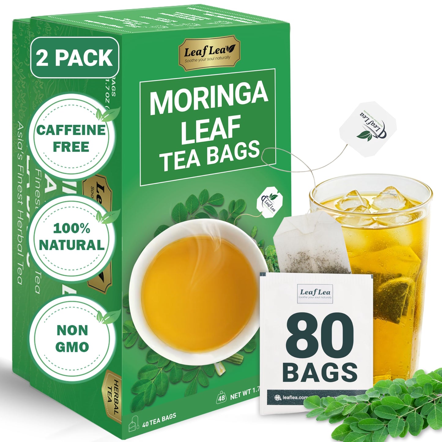 Moringa Leaf Tea - 80 Tea Bags (Pack of 2)